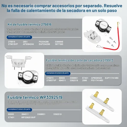 Vista 5 de wp8544771 8544771 para Whirlpool Duet Dryer Kit de elementos calefactores con 8544771 PS11746337 AP6013115 para Maytag Bravos xl Elemento