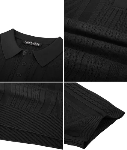 Vista 5 de PJ PAUL JONES Polo de punto para hombre, camisa de manga corta con textura de punto, camisetas de golf para hombre