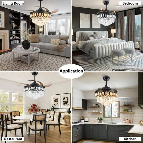Vista 7 de Ventilador de techo de cristal de 42 pulgadas con aspas retráctiles LED con las cuchillas retráctiles de las luces LED de la lámpara teledirigida
