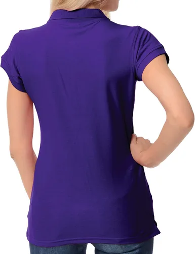 Vista 3 de FRESH TEE Polo de manga corta para mujer 100% algodón ajustado para mujer (Estados Unidos, Alpha, XL, regular, morado), Púrpura
