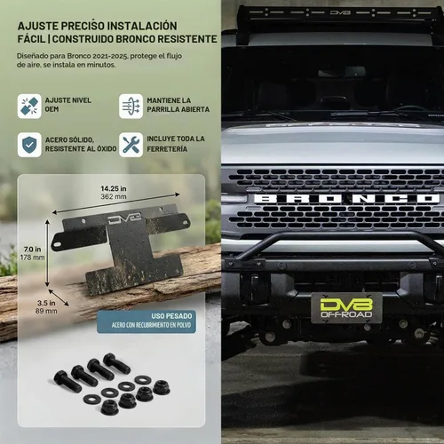 Vista 5 de Soporte de placa frontal DV8 para Ford Bronco 2021-2026 sin montaje