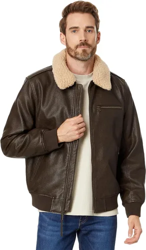 Vista 8 de Levi's Men's Faux Leather Aviator Bomber Jacket With Sherpa Collar