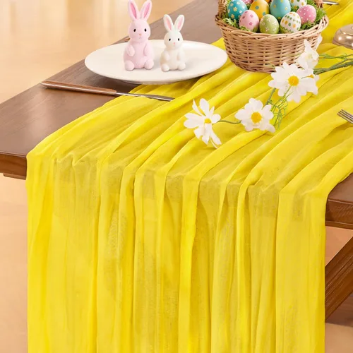 Vista 35 de Socomi - Camino de mesa de gasa, estilo bohemio y rústico, para primavera, Pascua, bodas, fiestas, baby showers y decoración, 120 pulgadas/10 pies