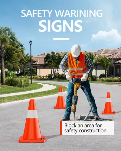 Vista 7 de BATTIFE Paquete de 6 conos de seguridad de tráfico de 18 pulgadas con collares reflectantes, cono de construcción naranja de PVC para el hogar