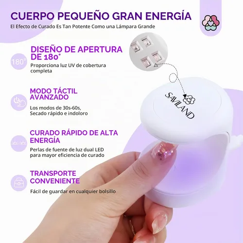 Vista 5 de Kit de gel para uñas de secado rápido Saviland - Gel duro formador rosa claro con mini luz UV, geles superiores, deshidratador, imprimación