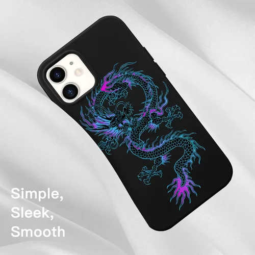 Vista 7 de Funda con estampado de dragón para iPhone 7/8 Plus, silicona líquida negra fresca para niñas y niños, funda de goma de gel suave de moda de cuerpo