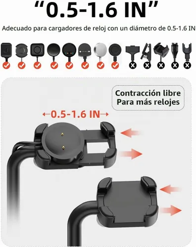 Vista 2 de Base de carga inalámbrica universal 2 en 1 con soporte ajustable para reloj inteligente, compatible con Samsung Galaxy, Google Pixel, Huawei