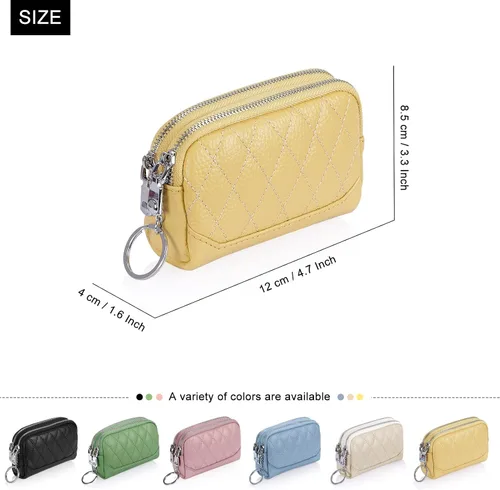 Vista 2 de XEYOU Monedero pequeño de piel auténtica con llavero y anillo, Amarillo, Casual