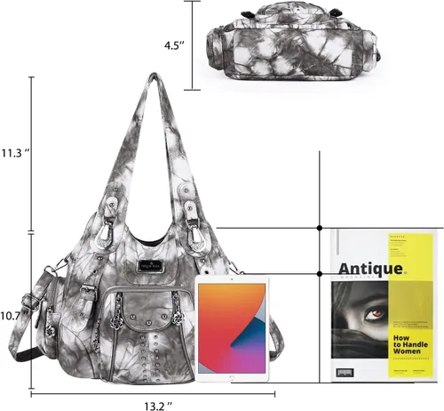 Vista 2 de Angel Kiss Bolsos de mano para mujer, de piel sintética suave, bolsas de hobo grandes para damas, asa superior, bolso de hombro, bolso con asa