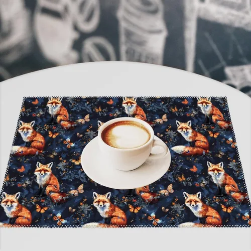 Vista 7 de Animal Fox Print Placemats Set of 6 Resistant Table Mats Washable Place Mats for Dinner Party Table Decoration
