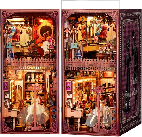 Vista 12 de fifijoy Kit de Rincón de Libros - Kit de Casa en Miniatura DIY para Adultos, Kit de Construcción de Casa Pequeña Cafetería Retro de los años 50
