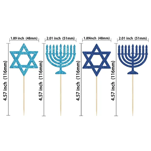 Vista 2 de Gyufise 24 decoraciones para cupcakes de Feliz Hanukkah Star of David, decoraciones para fiestas de Hanukkah, suministros de fiesta temática