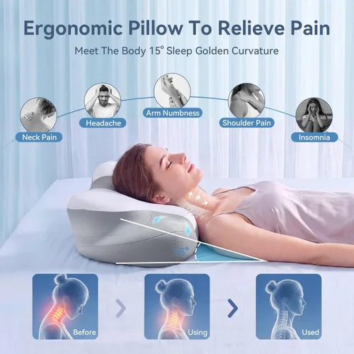 Vista 2 de Cervical Pillow for Neck and Shoulder Pain Relief Ergonomic Contour Pillow Gray