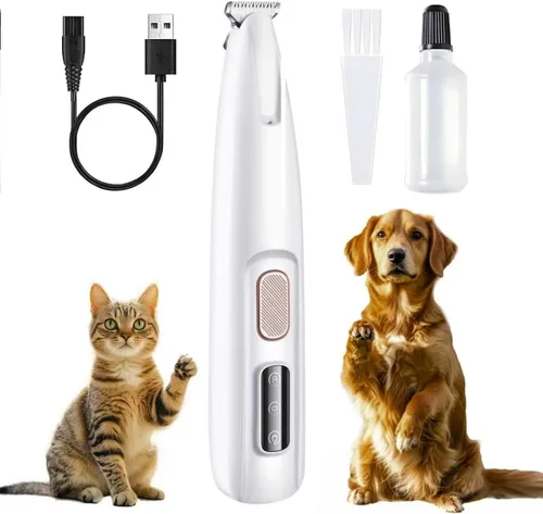 Vista 9 de Cortador de patas para perros, gatos, conejos con luz LED, uso de mascotas (blanco) Electric Pets Clippers Rechargeable, Grooming Shaver for Dog