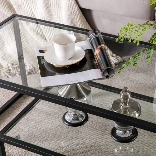 Vista 6 de Mesa de centro de cristal del metal, mesa auxiliar moderada moderna del Mesa de centro negra
