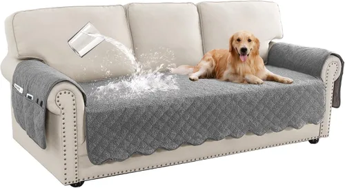 Vista 10 de Turquoize Fundas de sofá impermeables para perros, fundas protectoras para mascotas, fundas de sofá lavables con bolsillo lateral para sofá de 3