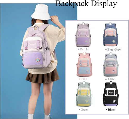 Vista 6 de YJMKOI Mochila Kawaii para niña con bonito colgante de muñeca de peluche, bonita mochila escolar primaria, mochila estética para niñas adolescentes