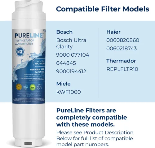 Vista 3 de Pureline 9000 077104 UltraClarity REPLFLTR10 Filtro de agua de repuesto para Bosch Ultra Clarity 9000194412, 644845, B26FT70SNS, B22CS80SNS