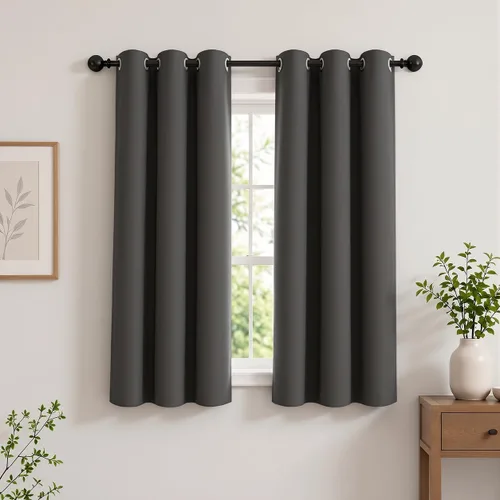 Vista 137 de Cortinas de oscurecimiento de habitación de 45 pulgadas de largo para dormitorio y sala de estar, cortinas térmicas aislantes con ojales