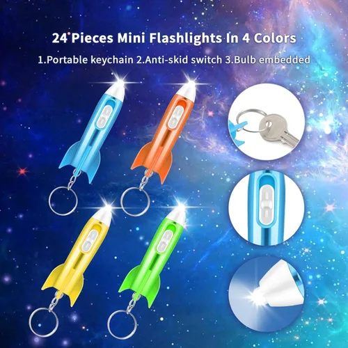 Vista 3 de Llavero de linterna con temática espacial para recuerdos de fiesta de niños, linterna LED para niños de 4 a 8 a 12 años, regalos de fiesta