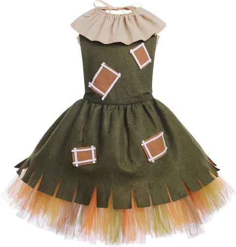 Vista 2 de Kids Girls Halloween Costume Ruffle Tulle Tutu Dress with Headband Birthday Role Play Party Stage Dress Outfit