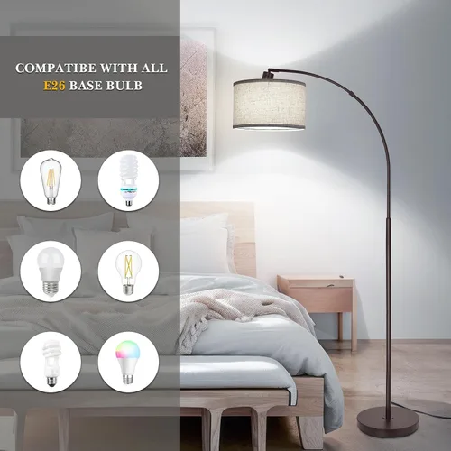 Vista 4 de Lámpara de pie para sala de estar, lámpara de pie de arco con cabezal de lámpara ajustable, lámpara de pie de poste alto con interruptor de pedal