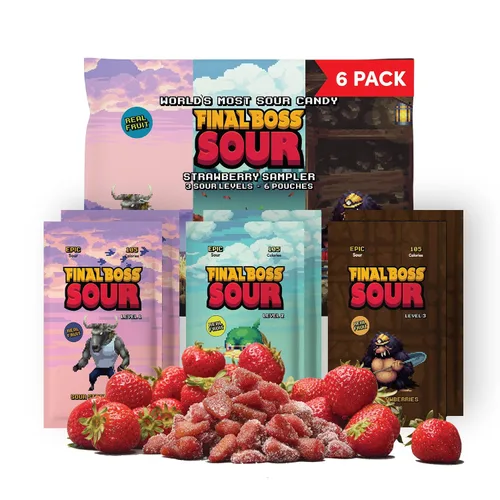 Vista 6 de Final Boss Sour Candy Todos los niveles, paquete variado, paquete de 6 – Hecho con frutas secas reales, sin colores artificiales, sin sabores