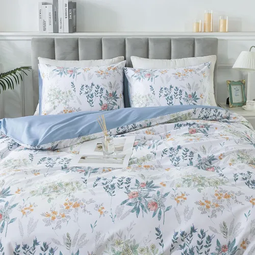 Vista 12 de HoneiLife Juegos de Fundas de Edredón Twin - Funda de Edredón Floral 100% Algodón, Juego de Ropa de Cama Transpirable de 2 Piezas con Cierre