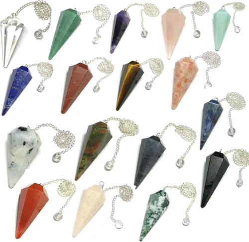 Vista 2 de Jet Mix - Juego de péndulos de cono surtido, péndulos de radiestesia de cristal natural para reiki, curación de chakras y adivinación, herramienta