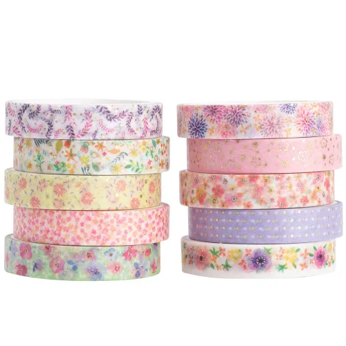 Vista 2 de YUBBAEX Juego de 10 rollos de cinta washi brillante, 8 mm de ancho, de lámina dorada decorativa para álbumes de recortes, planificador, manualidades