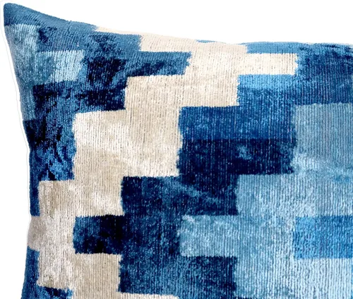 Vista 3 de CANVELLO -Exquisita almohada/cojín de plumón: almohadas de plumas elegancia y arte Almohadas icónicas con diseño Ikat Seda de terciopelo suave