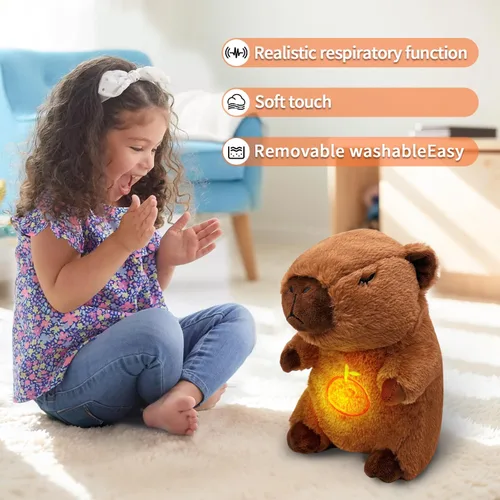 Vista 4 de Capybara - Animal de peluche que respira y alivia la ansiedad, con movimiento de respiración realista y luces musicales relajantes, peluches