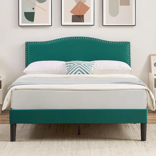 Vista 13 de VECELO Base de cama tamaño Queen, base de cama de plataforma con cabecera tapizada de altura ajustable, marcos resistentes y fuerte soporte