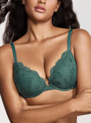 Vista 4 de DOBREVA Brasier de encaje push up para mujer, con aros, cobertura completa, sexy, talla extra grande