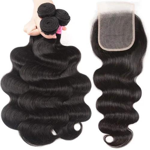 Vista 3 de UNice Cabello malasio, ondulado, 3 paquetes con parte libre, cierre de encaje 4x4, 100% cabello humano virgen sin procesar, color natural