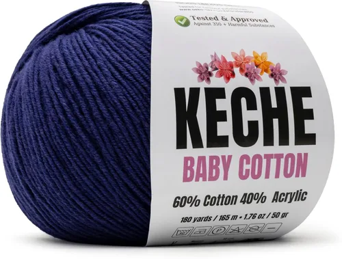 Vista 22 de Keche Hilo de Algodón, 60% Algodón 40% Hilo Acrílico, Hilo de Algodón Suave para Crochet y Tejer, Hilo Amigurumi 1 Madeja/Bola 1.76 Oz (50g) / 180