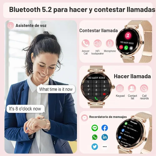 Vista 2 de Relojes inteligentes para mujer, responder/hacer llamadas, reloj inteligente AMOLED de 1.19 pulgadas con Bluetooth para teléfonos Android iOS