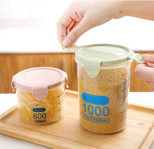 Vista 3 de LIZEALUCKY Recipientes herméticos de almacenamiento de alimentos de 600/800/33.8 fl oz, recipientes de plástico transparente para cereales con tapas