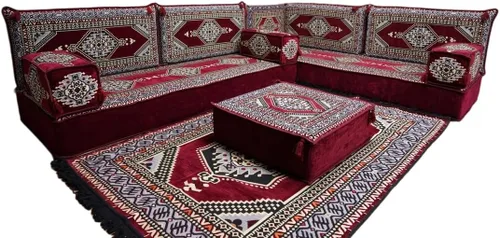 Vista 80 de arabicsofa Juego de asientos Jalsa en forma de L – Majlis árabe hecho a mano con almohadas de respaldo
