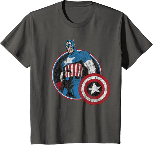 Vista 42 de Marvel Avengers Vintage Capitán América Comic Hero Retrato Camiseta Pequeña Negro