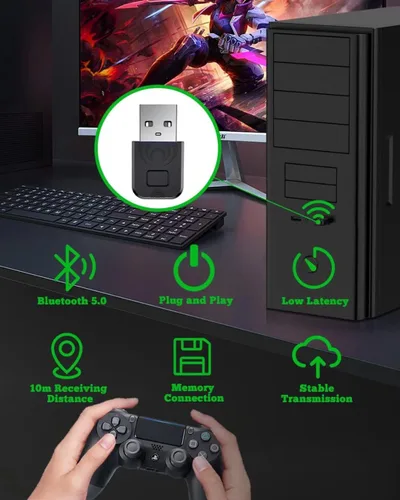 Vista 4 de Controller Adapter for Official PS4 Controller PS5 ControllerSwitch Pro Controller, OLCLSS Wireless Controller Adapter Work with Switch, Switch
