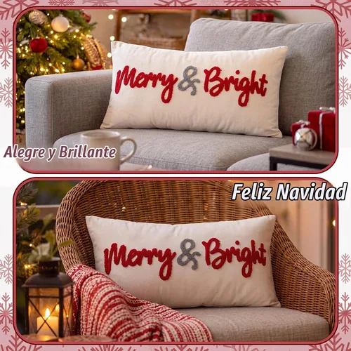 Vista 5 de Boao Merry & Bright - Fundas de almohada lumbar de 12 x 24 pulgadas Rojo Blanco