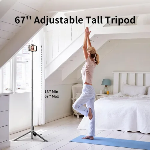 Vista 3 de Trípode automático de teléfono de 67 pulgadas, palo selfie de apertura automática para iPhone con control remoto, soporte extensible giratorio
