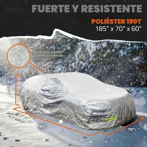 Vista 4 de Mockins - Funda para automóvil de poliéster plateado 190T, para todo tipo de clima, transpirable e impermeable, protegerá tu vehículo contra