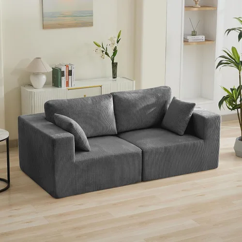 Vista 28 de WUTUTUEE Sofá modular en forma de U de 115 pulgadas, sofá modular modular de 3 plazas con 2 otomanas móviles, sofá cama convertible de pana con Beige