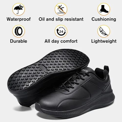 Vista 7 de Taquco Zapatos antideslizantes para hombre, impermeables, para cocina, chef, trabajo, servicio de alimentos, zapatos de trabajo antideslizantes