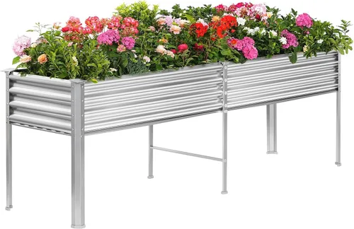 Vista 10 de Land Guard Cama de jardín elevada de metal ovalada galvanizada con patas para verduras (beige)