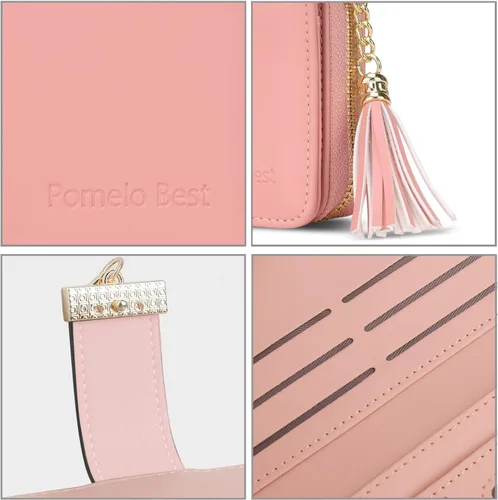 Vista 7 de Carteras RFID para mujer con múltiples ranuras para tarjetas y compartimento para teléfono celular, cartera para mujer, Rosa SakuraBlancoRosa