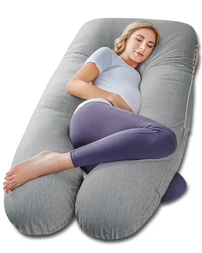 Vista 26 de Meiz - Almohadas de embarazo refrescantes para dormir, almohada corporal de maternidad para mujer embarazada, en forma de U, con funda de jersey