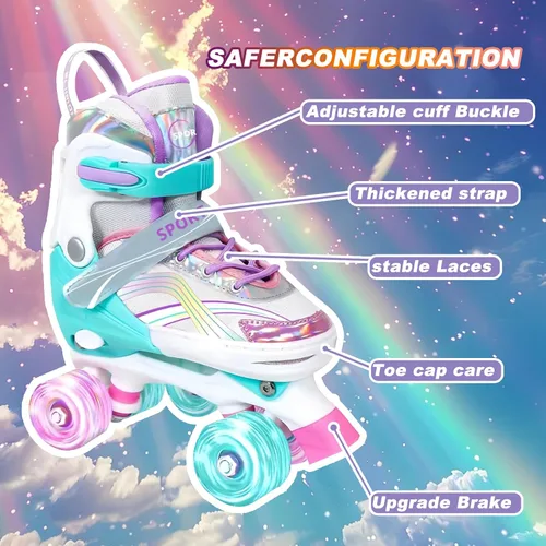 Vista 6 de Adjustable Kids Roller Skates for Girls and Boys Ages 3-5 5-8 8-12, All 8 Wheels of Girl's Skates Shine, Safe and Fun Illuminating for Outdoor